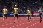 javier Culson (PUR) winner with Michael Tinsley (USA) and Rhys Williams (GB) 2nd in the 400 metres hurdles iat the IAAF Diamond League, Birmingham.